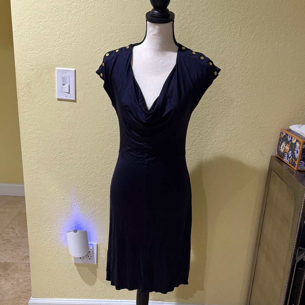Tory Burch Navy Blue Dress with Gold Buttons fit & flared extra small stylish